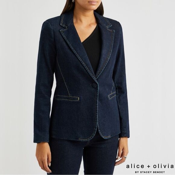 Alice + Olivia **NWT** Macey Dark Rinse Denim Fitted Blazer - Picture 10 of 16